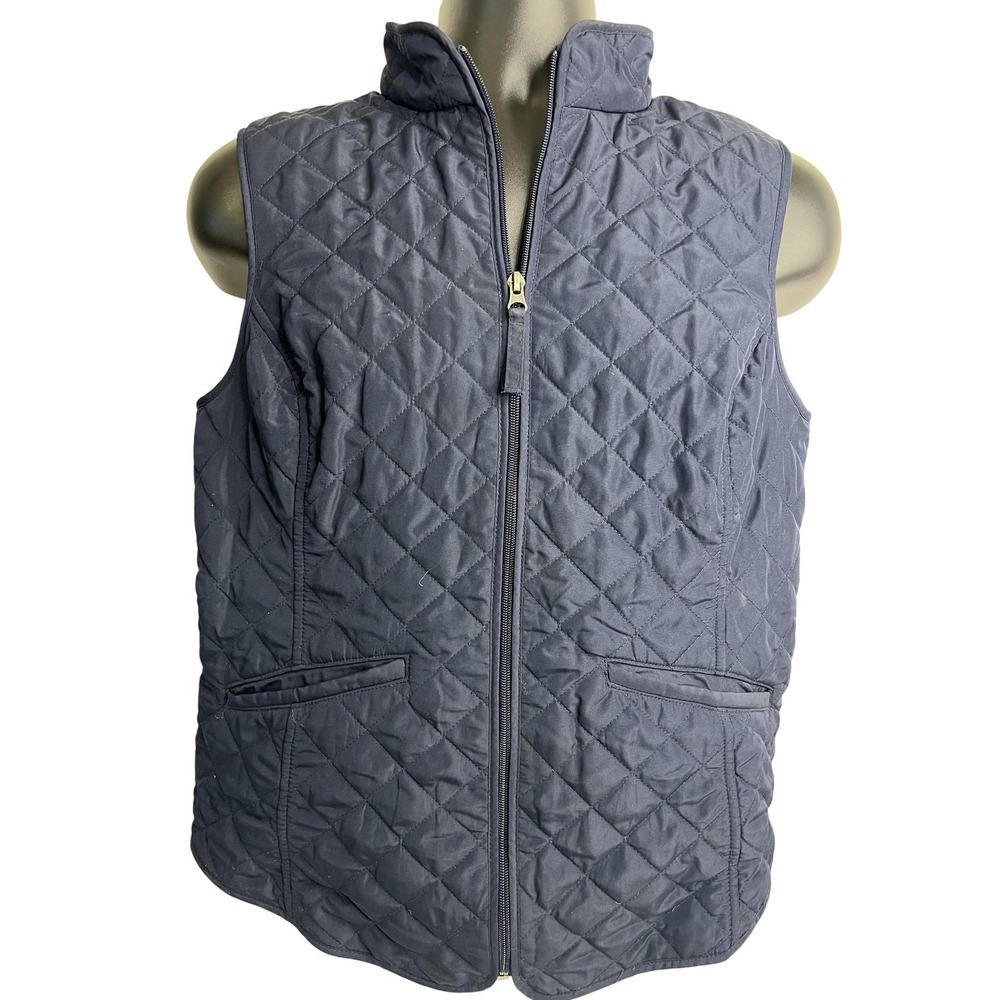Van Heusen Vest Womens Medium Navy Quilted Full Zip Fleece Lined Zip Pockets
